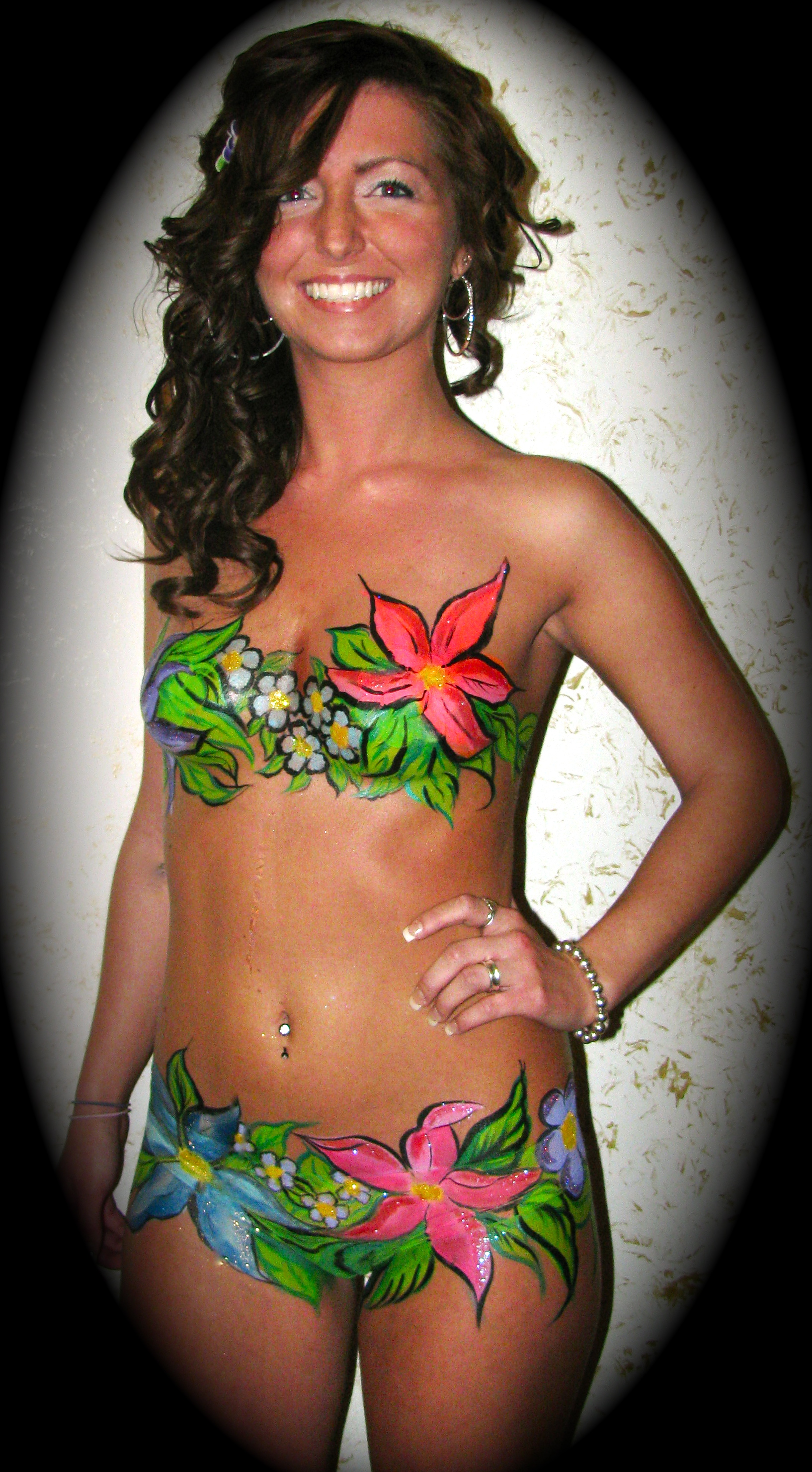 painted on flower bikini « Funtastic Faces and Body Art|face painting face  painter glitter tattoos henna